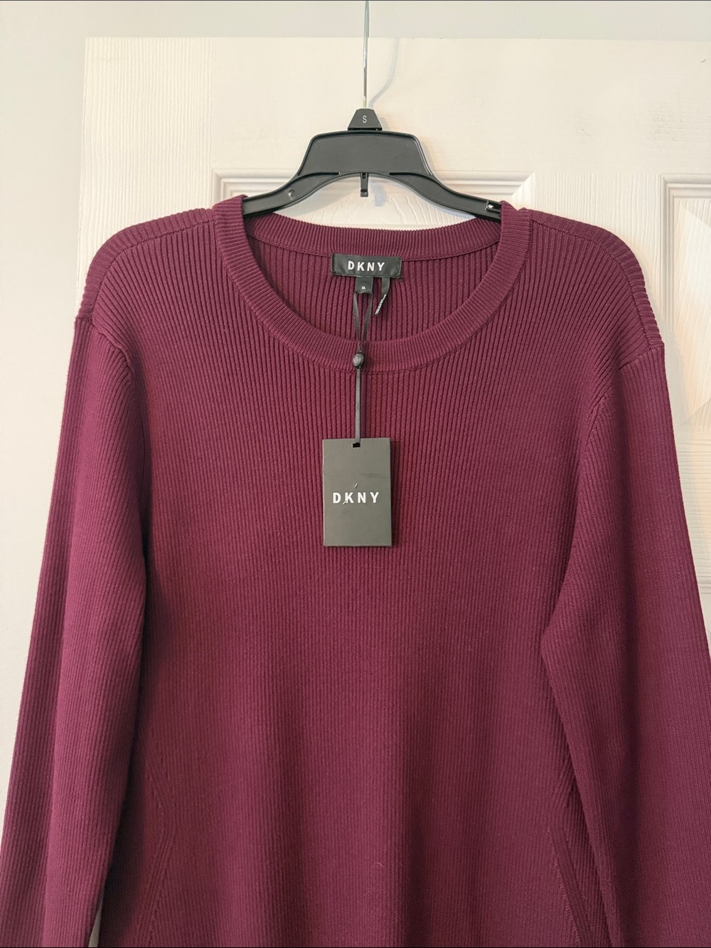 DKNY Women's Wine Ribbed Long-Sleeve Midi Knit Dress size XL brand new - Picture 4 of 8